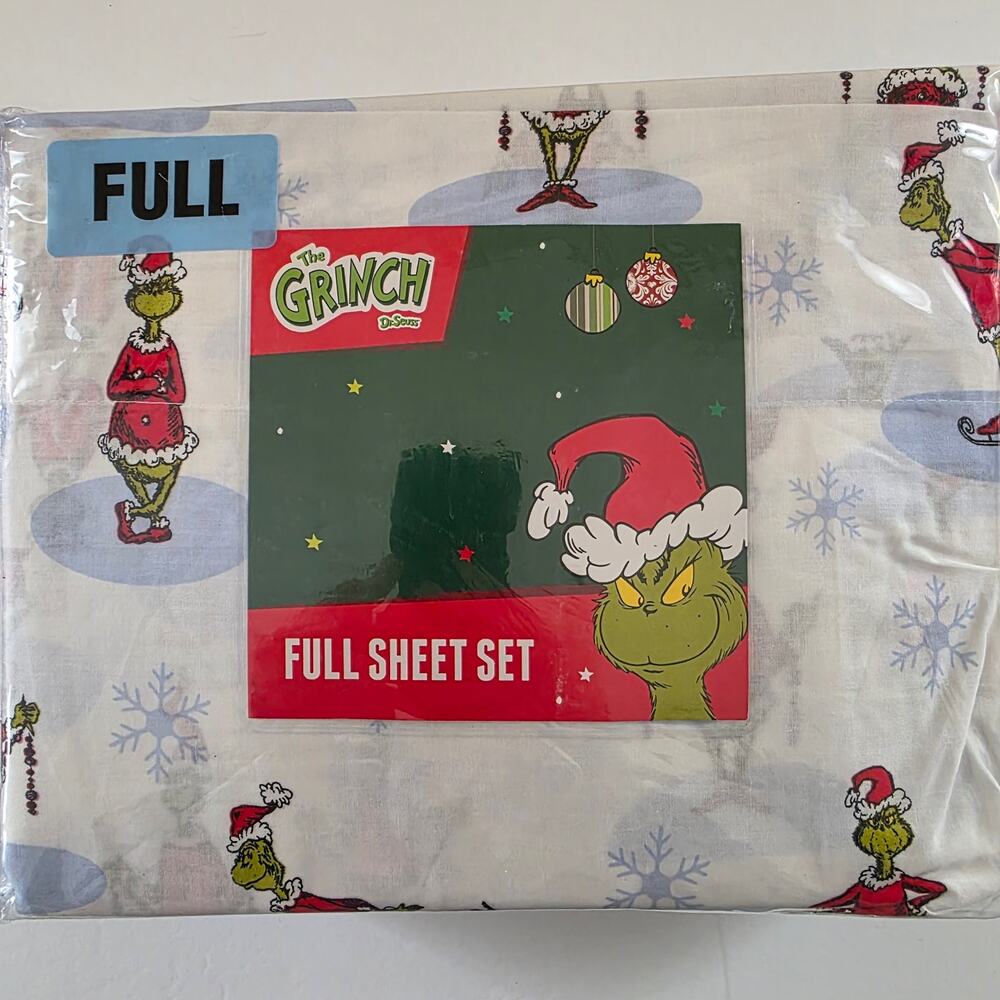 NEW Franco Dr Seuss Grinch 4pc Sheet Set, Full, Christmass